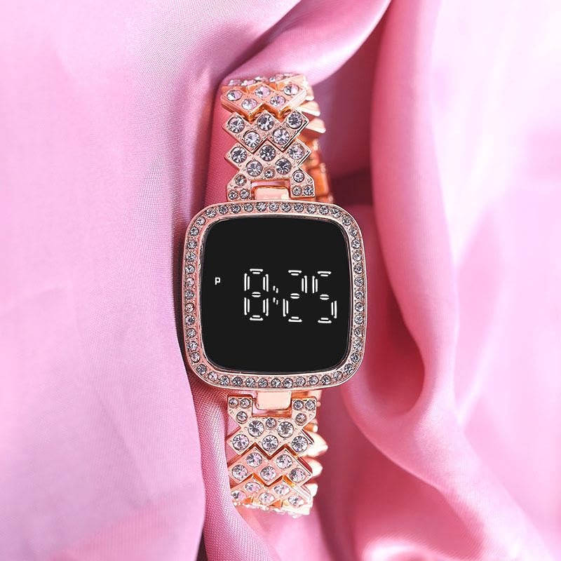 Buy Touch Screen Digital LED Watch for Women  Girls  Diamond Rhinestone Square Dial Wristwatch Black Online - BEENet Store