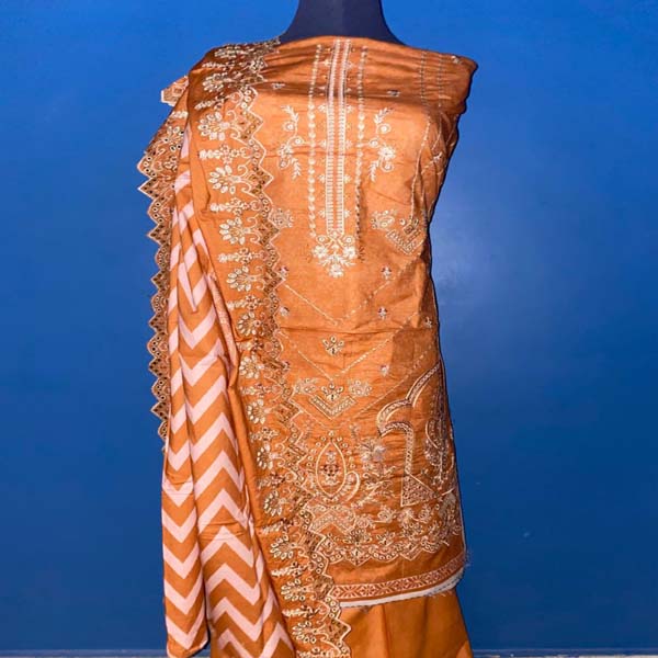 Buy Rust orange / terracotta Embroidered ( unstitched suit ) Online - BEENet Store