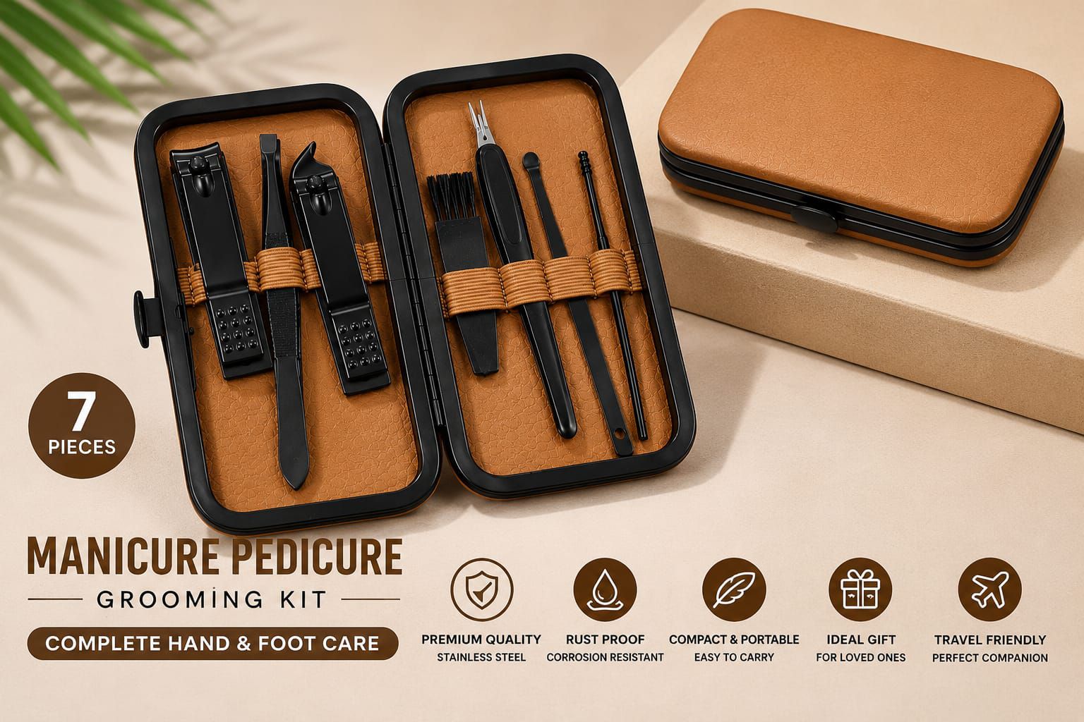 Buy 7Piece Stainless Steel Manicure  Pedicure Nail Care Grooming Kit  Portable Travel Case Set Online - BEENet Store