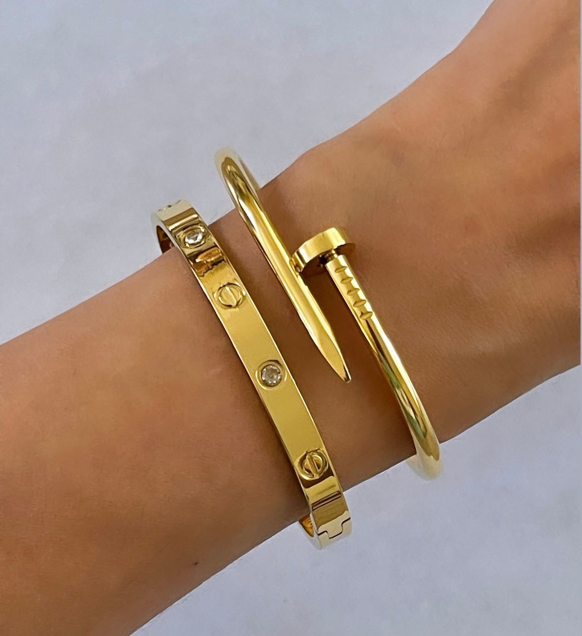 Buy 3Piece Golden Cartier Style  Nail Bangle Set  Luxury Stainless Steel Stackable Bracelets for Women Online - BEENet Store