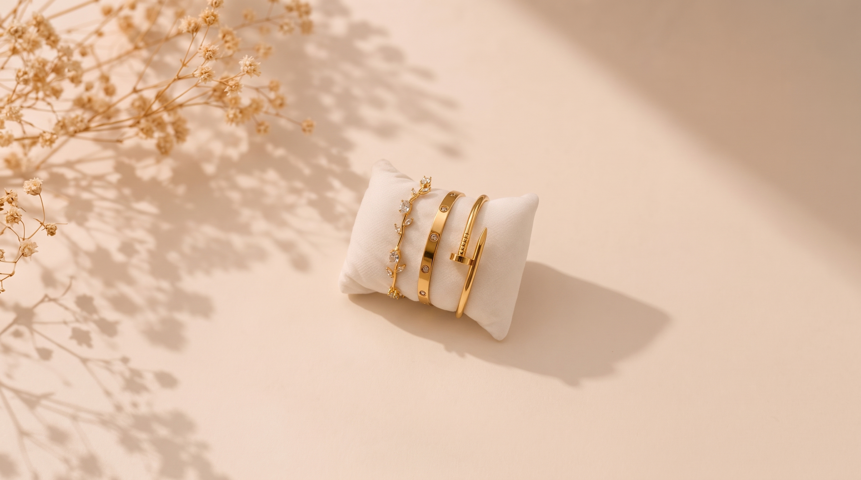 3Piece Golden Cartier Style  Nail Bangle Set  Luxury Stainless Steel Stackable Bracelets for Women