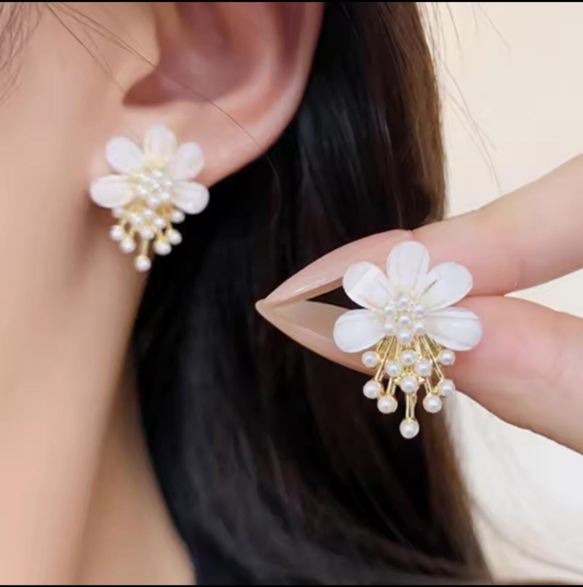Buy Korean Flower Pearl Drop Earrings for Women Golden  Elegant Floral Fashion Jewelry Online - BEENet Store