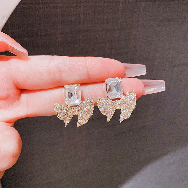 Buy Korean Sparkling Bow Zircon Earrings for Women Golden  Elegant Crystal Bowknot Jewelry Online - BEENet Store