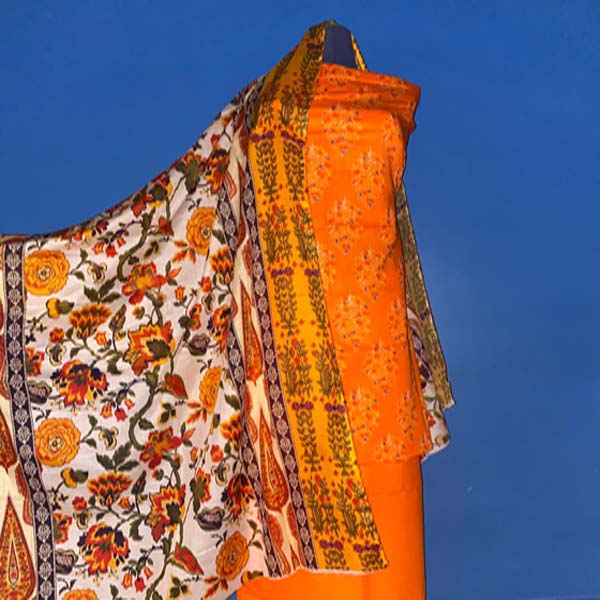 Buy Solid vibrant orange / Narangi ( Block print unstitched suit ) Online - BEENet Store