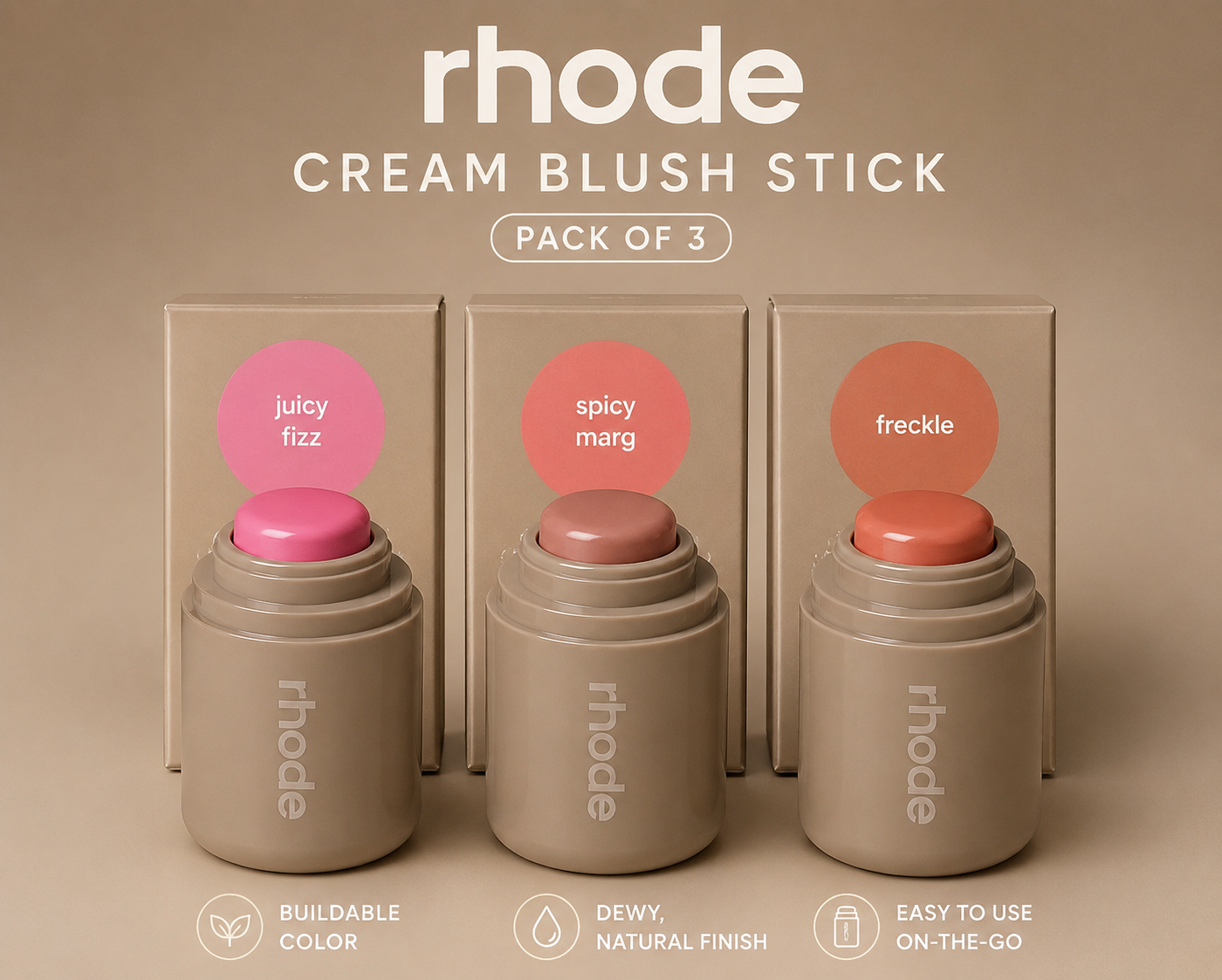 Buy Rhode Cream Blush Stick Pack of 3  Hydrating Lip  Cheek Tint Trio Online - BEENet Store