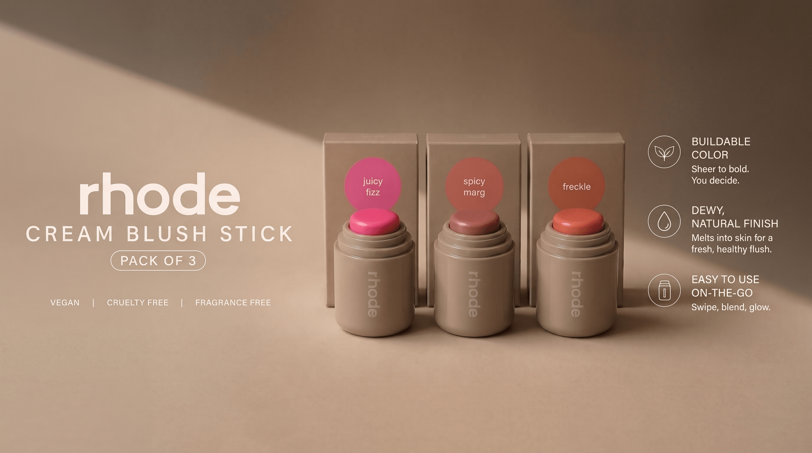Rhode Cream Blush Stick Pack of 3  Hydrating Lip  Cheek Tint Trio