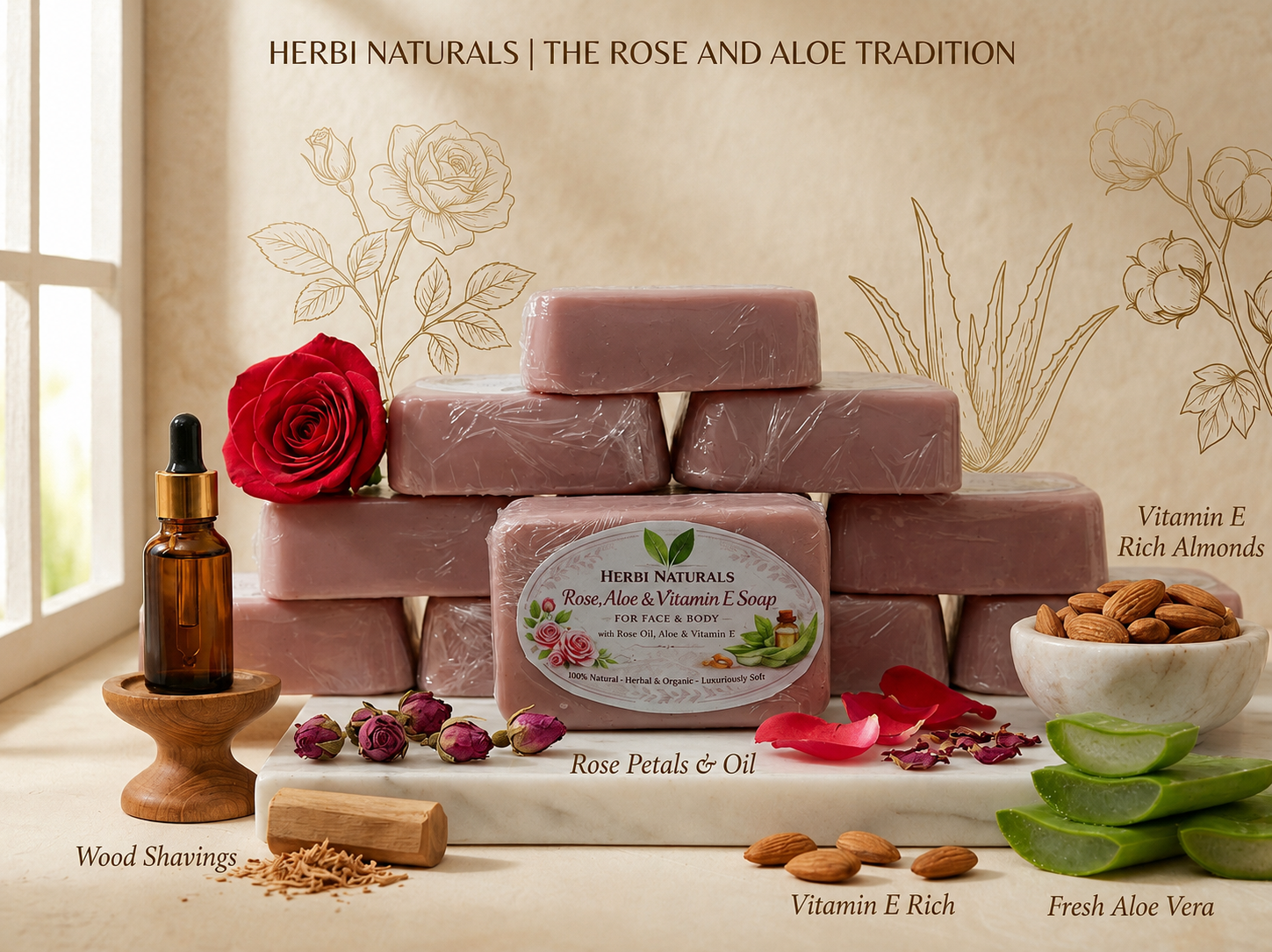 Buy Herbi Natural Rose soap with vitamin  e Online - BEENet Store