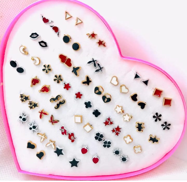 Buy 36 Pairs Random Beautiful Ear Studs with Silicone Back Stoppers  Colorful Fashion Earring Set for Women  Girls Online - BEENet Store