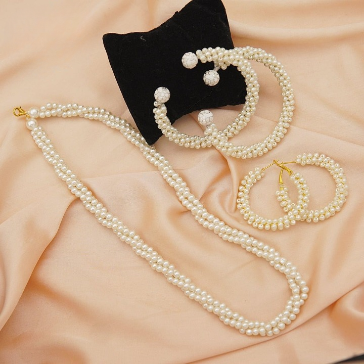 Buy White Pearl Jewelry Set for Women  Elegant Mala Necklace Matching Kangan Bangles  Earrings 3Piece Set Online - BEENet Store