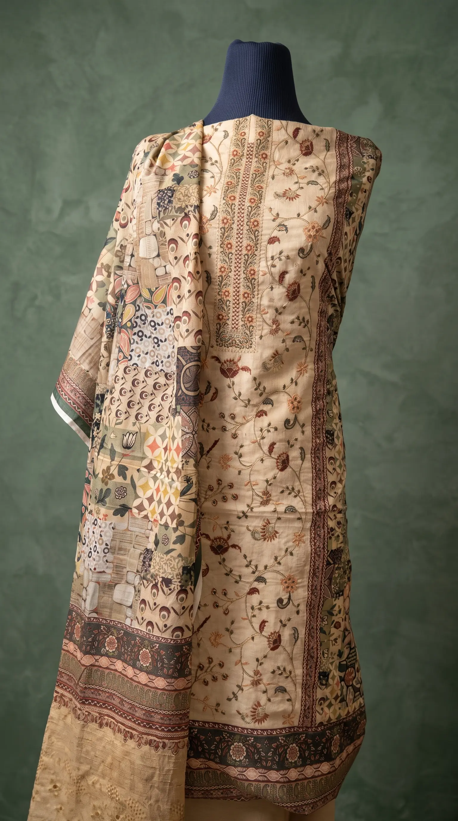Buy Womens 3Piece Unstitched Embroidered Lawn Suit BeigeCream  Floral Printed Kameez with Embroidered Neckline  Printed Schiffli Cutwork Dupatta Online - BEENet Store