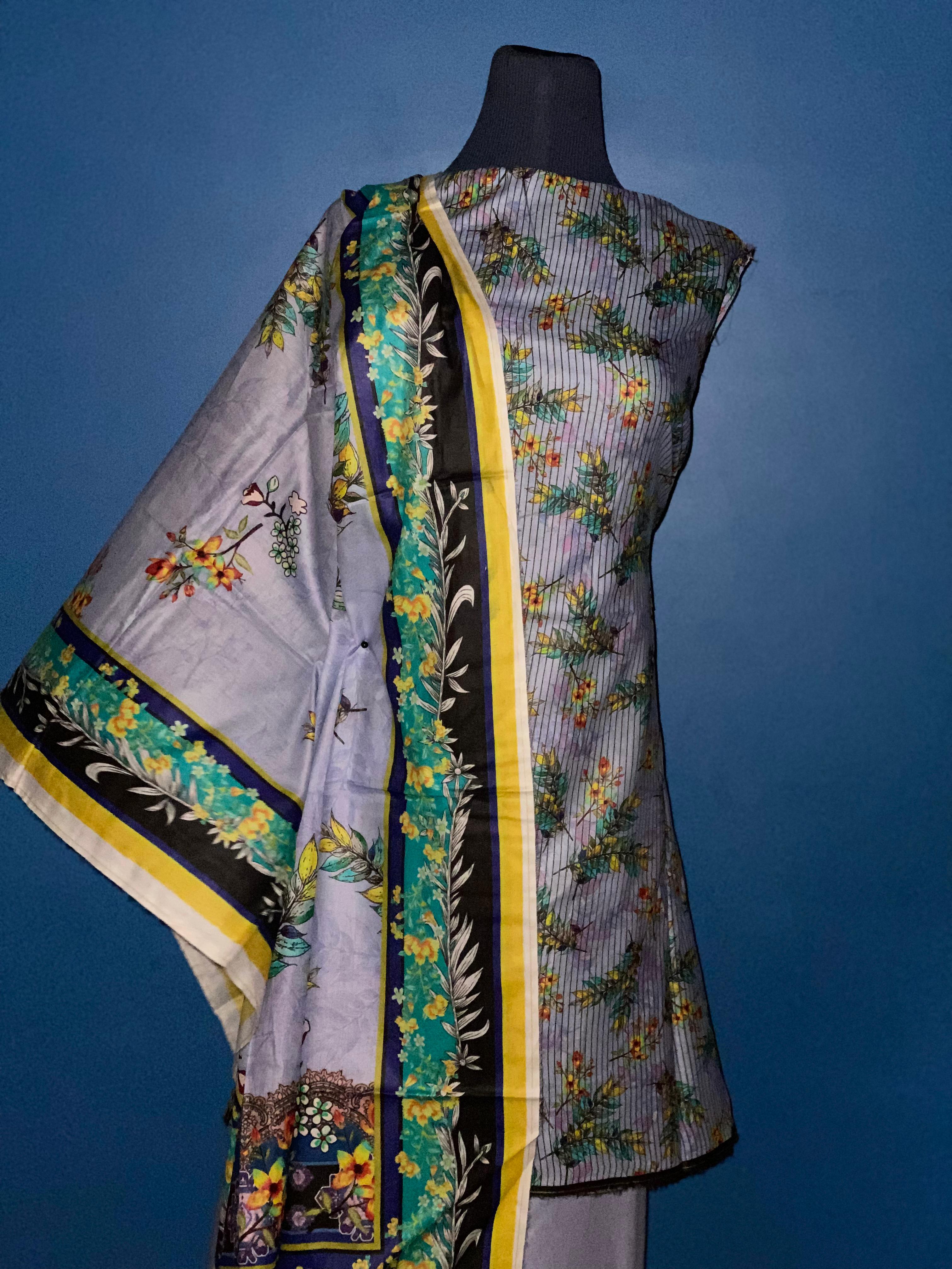 Buy Lavender grey color printed unstitched suit  Online - BEENet Store