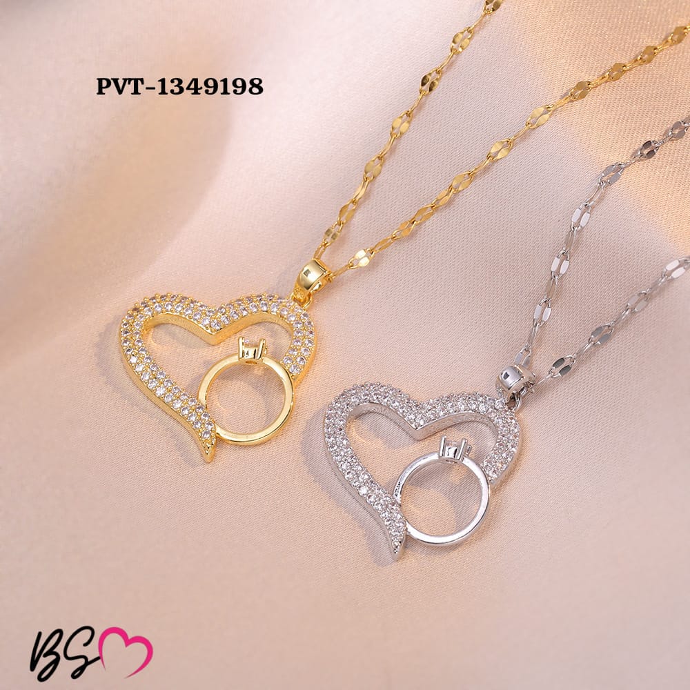 Buy Korean Style Gold Heart Locket Pendant Necklace with Ring Detail Online - BEENet Store