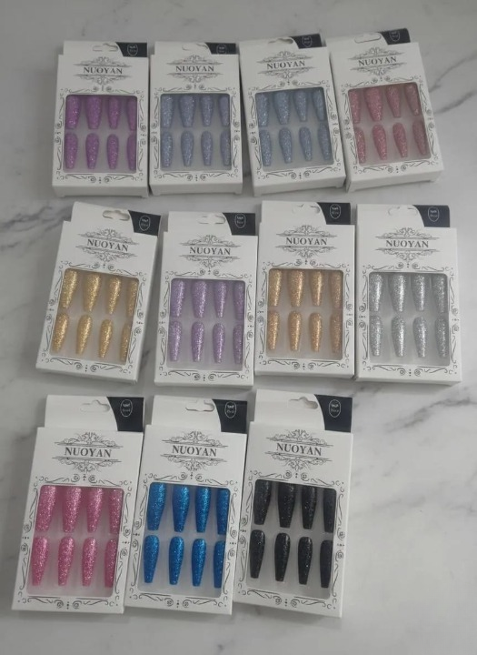 Buy Glittery Long PressOn Artificial Nails 12 Pcs  Sparkling Multicolor Nail Kit Online - BEENet Store